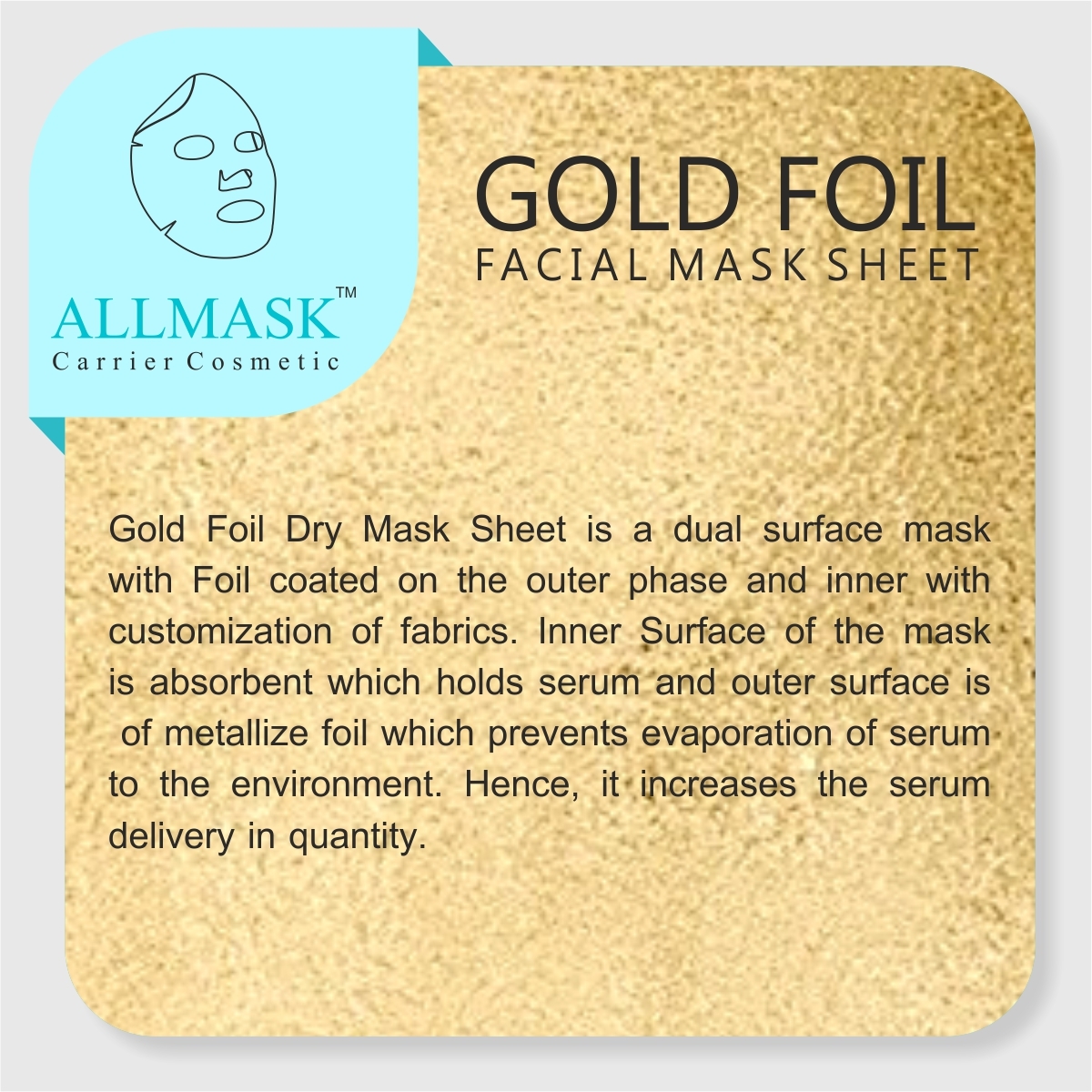 Gold Foil Dry Mask Sheet - Non Woven Fabric, 3-year Shelf Life | 100% Original, Disposable, Serum Delivery Enhancement
