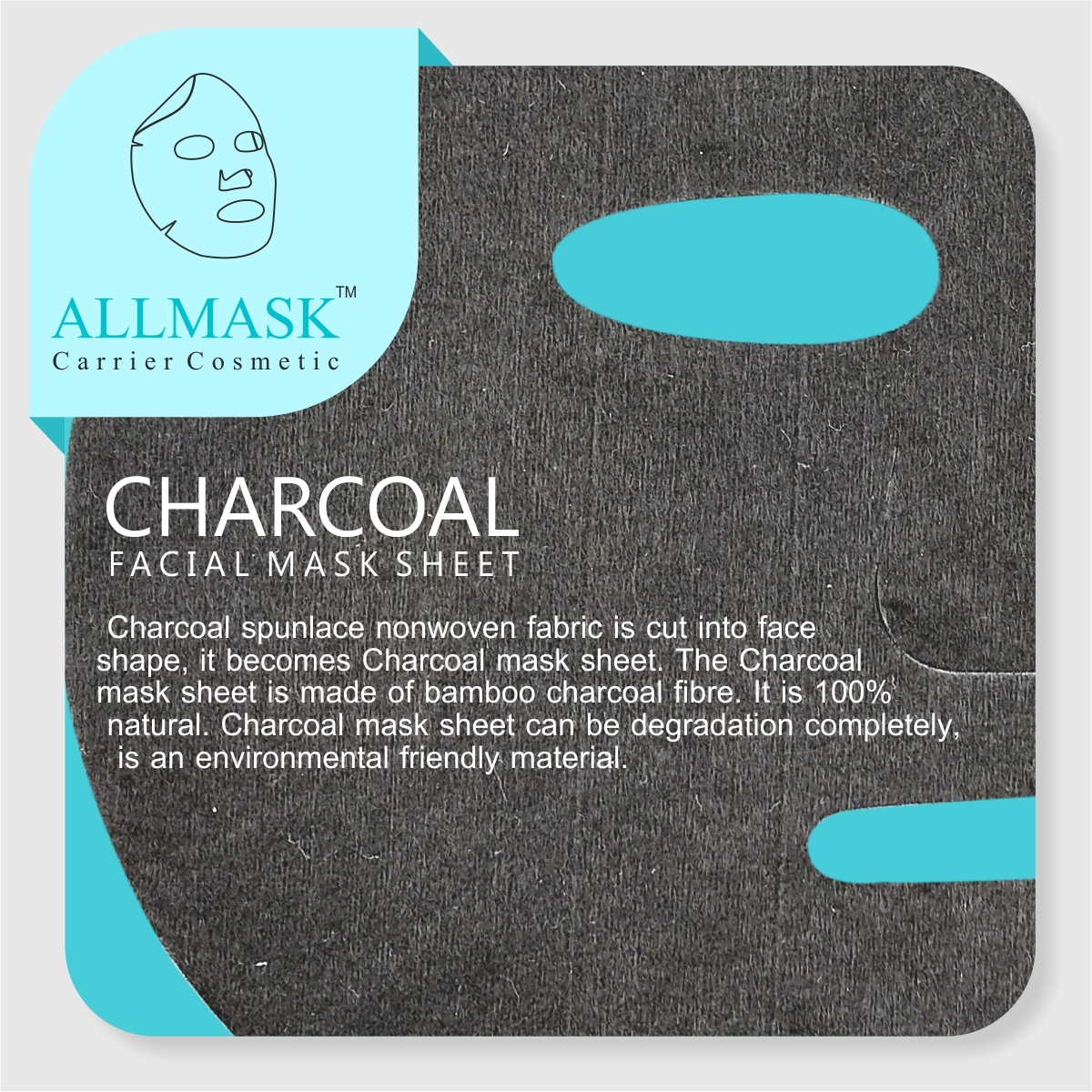 Charcoal Facial Mask Sheet - Bamboo Charcoal Fibre, Black - Eco-friendly, 100% Natural, Super Smooth Texture, Super Absorption Features