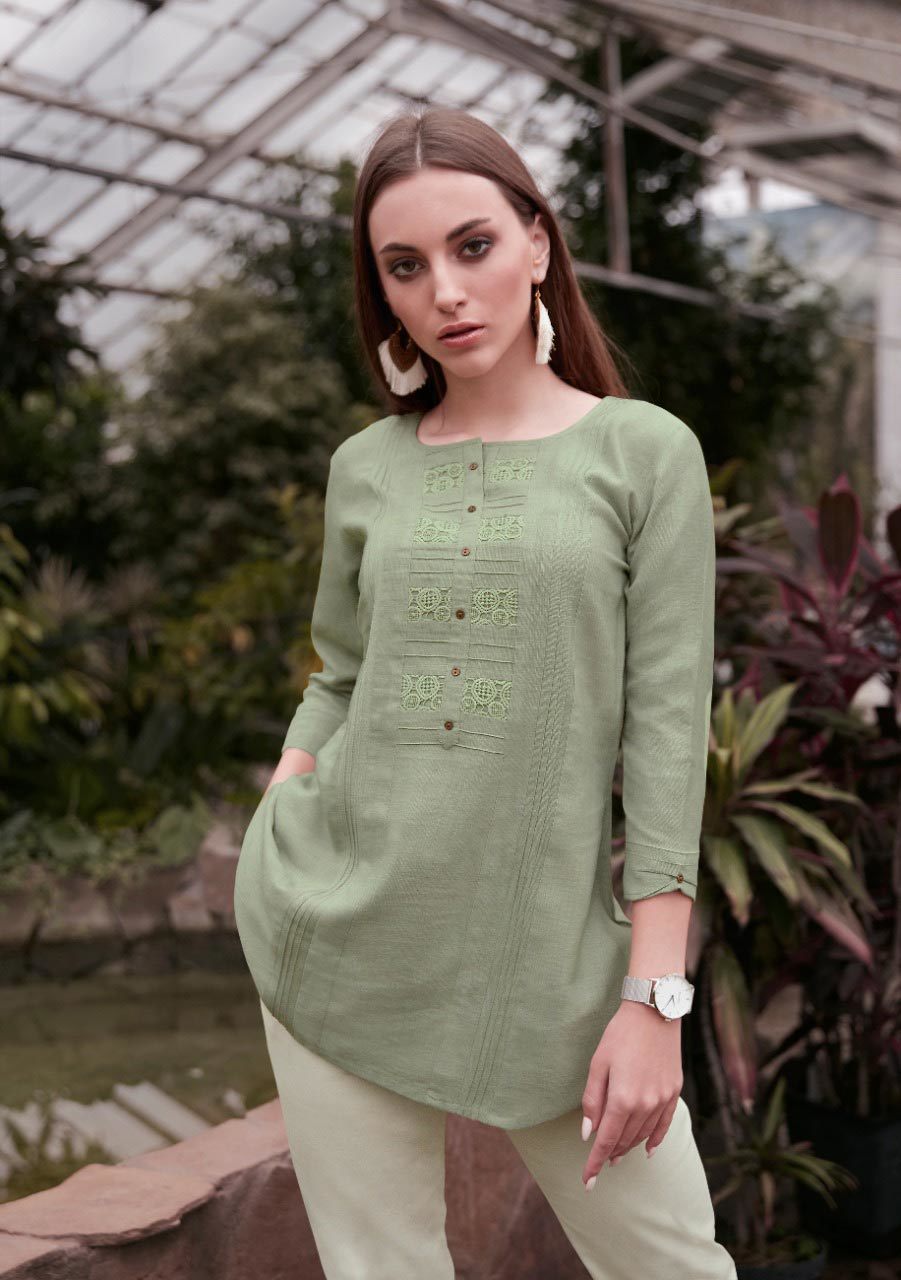Rayon Short Top - Rayon Flex, S-3xl, 3/4 Sleeve, Embroidered Design | Cool Dry, Quick Dry, Washable, Customized Logo, Casual Style