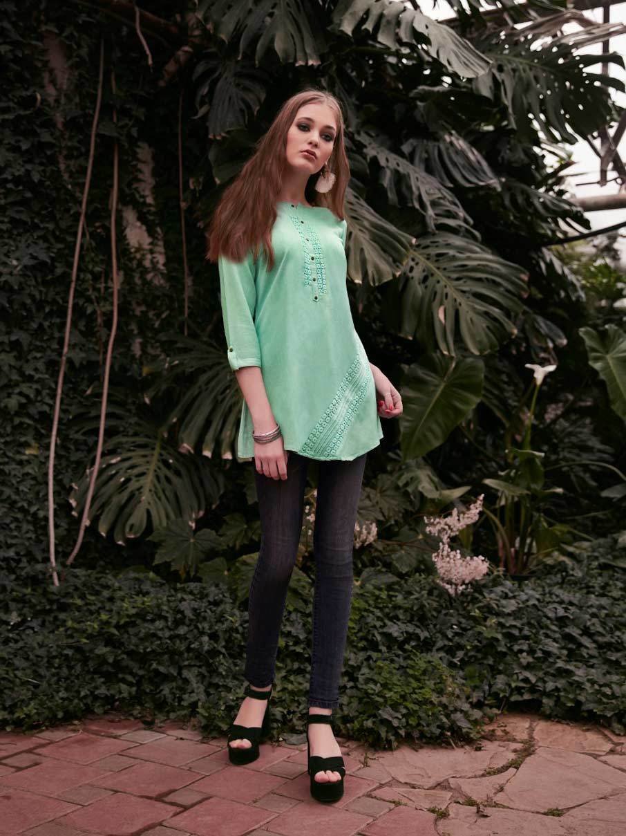 Rayon Short Top - Rayon Flex, S-3xl, 3/4 Sleeve, Embroidered Design | Cool Dry, Quick Dry, Washable, Customized Logo, Casual Style
