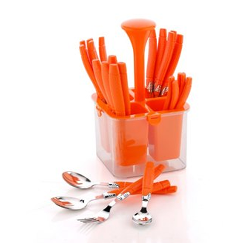 Container With Cutlery - Abs Material, Rectangular Shape, Transparent Design | 24 Pcs Stainless Steel Cutlery Set With Organized Storage Compartments