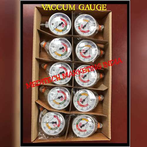 Vacuum Gauge - Aluminium & Brass, Circular Design with Analog Display, Pressure Range 0-760 kg & 0-100 Centibars, Ideal for Hospitals & Nursing Homes