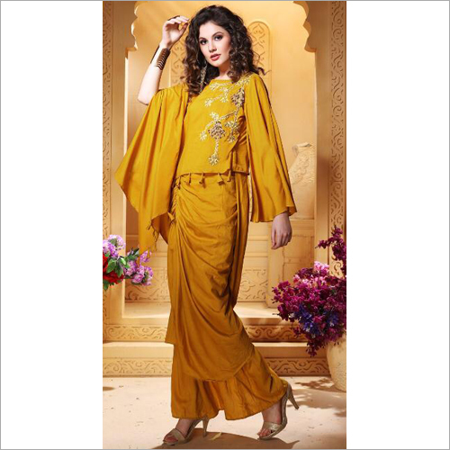 Yellow Ladies Designer Plazzo Saree