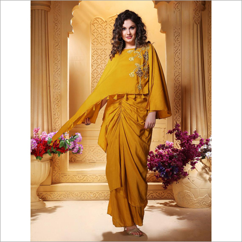 Yellow Ladies Designer Plazzo Saree
