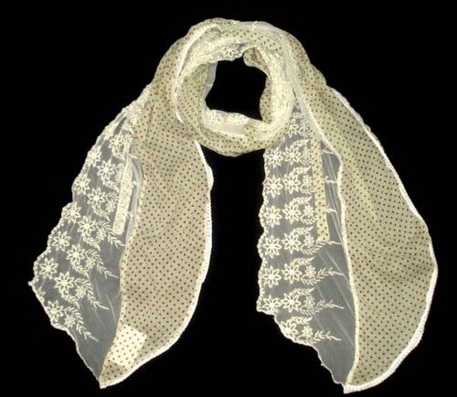 Silk and embroidered net patch scarf with lace