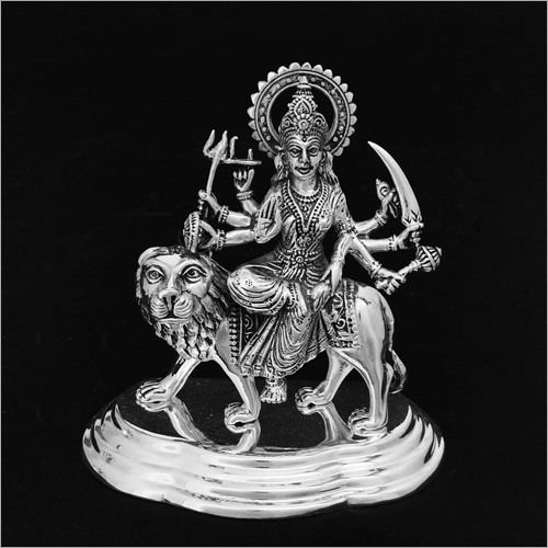 Polished Durga Mata Silver Statue