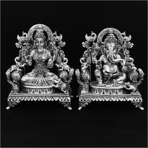 Lord Laxmi Ganesh Silver Statue Size: 1-24 Inch