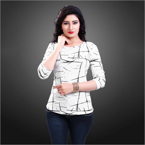Ladies Fancy Top - Georgette, Sizes S To Xl | Soothing White And Black Printed Design, Perfect For Special Occasions And Parties