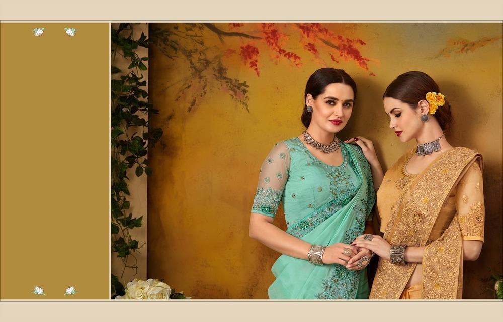 नेट सिल्क एम्ब्रॉयडरी डिज़ाइनर साड़ी