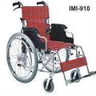 Imi-910 Wheelchair - Aluminum Tubular Frame, 45cm Wide Leatherette Seat, Folds for Easy Transport, Detachable Armrest & Swing-away Leg-rest, Red