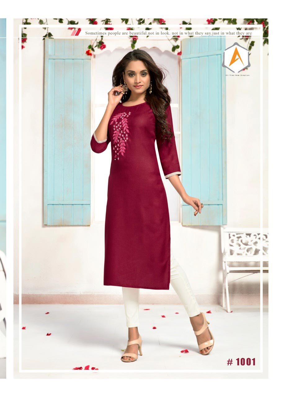 Cotton Slub Kurti - 8 Pieces Embroidered Handwork, Size M-5xl | Cool Dry, Quick Dry, Washable, Modern 3-4th Sleeve, Customizable Logo