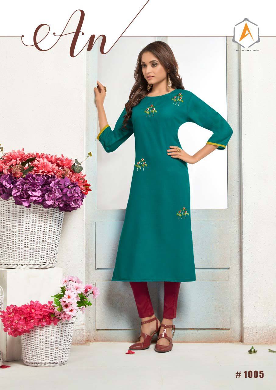 Cotton Slub Kurti - 8 Pieces Embroidered Handwork, Size M-5xl | Cool Dry, Quick Dry, Washable, Modern 3-4th Sleeve, Customizable Logo