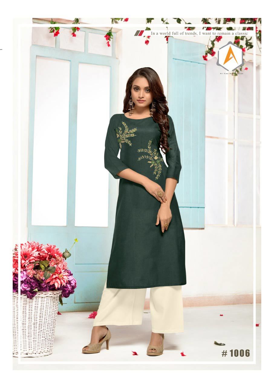 Cotton Slub Kurti - 8 Pieces Embroidered Handwork, Size M-5xl | Cool Dry, Quick Dry, Washable, Modern 3-4th Sleeve, Customizable Logo
