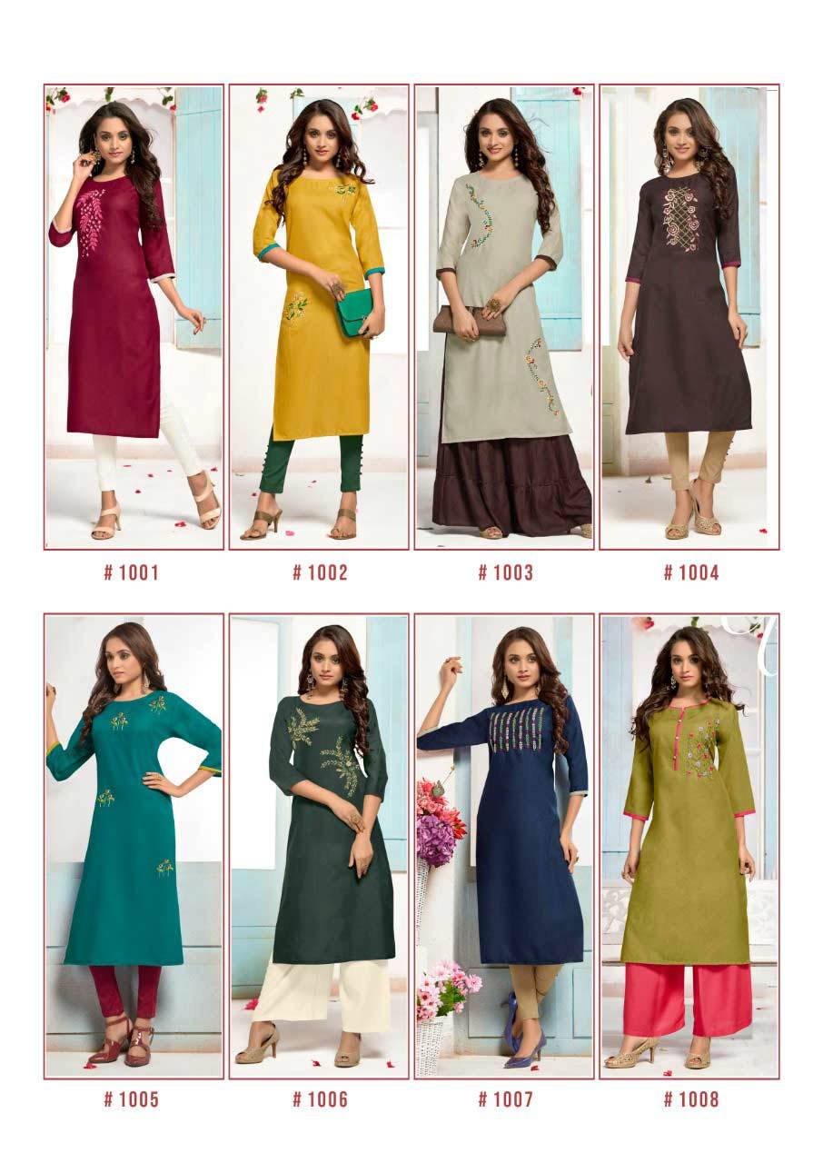Cotton Slub Kurti - 8 Pieces Embroidered Handwork, Size M-5xl | Cool Dry, Quick Dry, Washable, Modern 3-4th Sleeve, Customizable Logo
