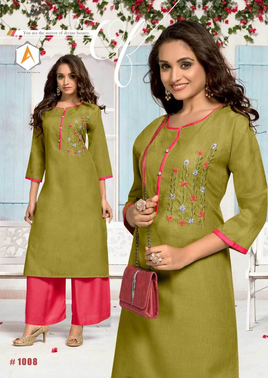 Cotton Slub Kurti - 8 Pieces Embroidered Handwork, Size M-5xl | Cool Dry, Quick Dry, Washable, Modern 3-4th Sleeve, Customizable Logo