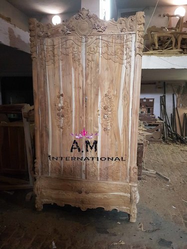 Teak Wood Wardrobe - Natural Finish, Handmade Eco-Friendly Indoor Storage Solution with Ample Space for Modern Living Room Essentials