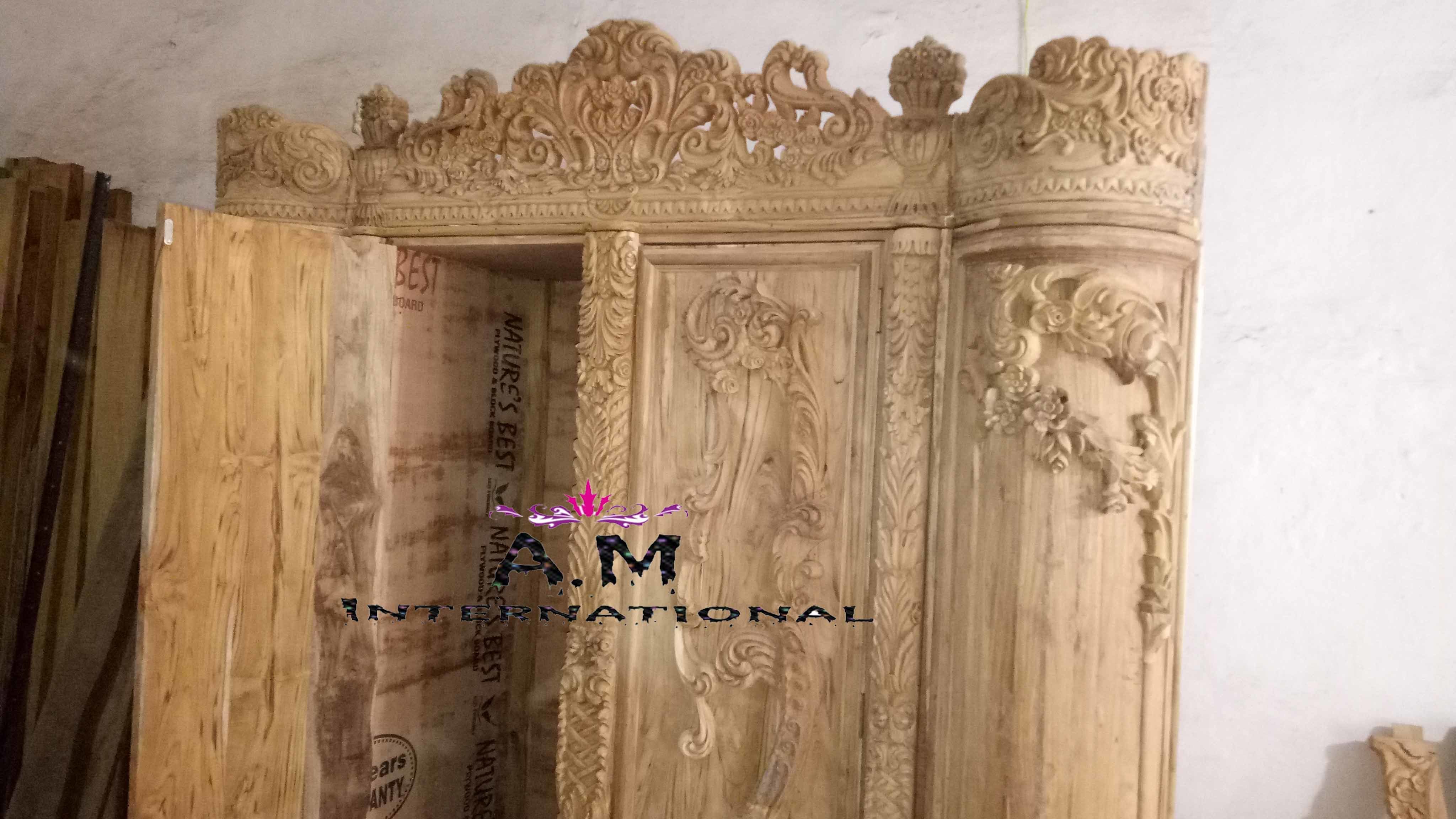 Teak Wood Wardrobe - Solid Wood, Natural Finish | Eco-friendly, Handmade Artwork, No Assembly Required, Indoor Furniture