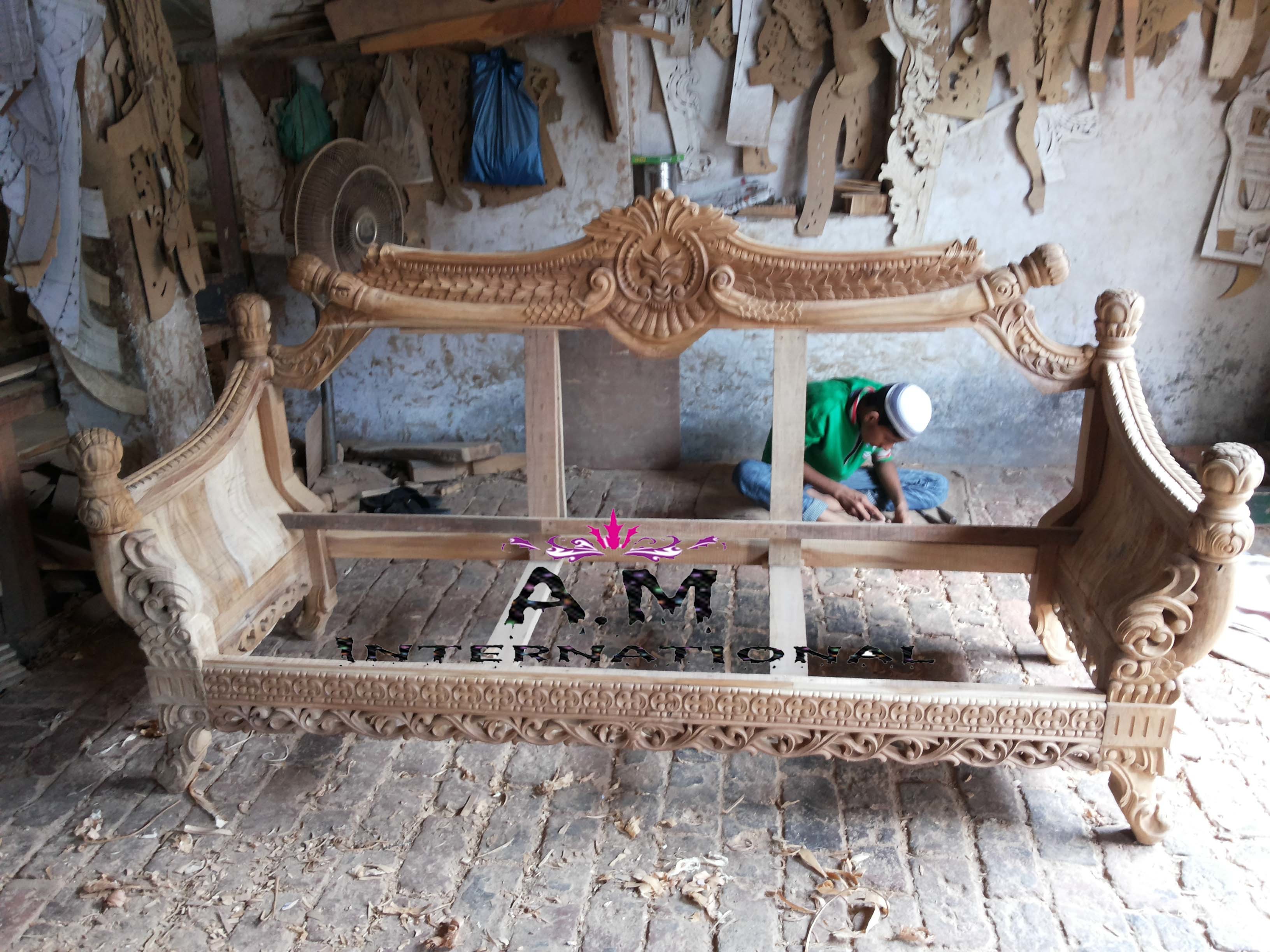 Handmade Teak Wood Heavy Carving Sofa Set