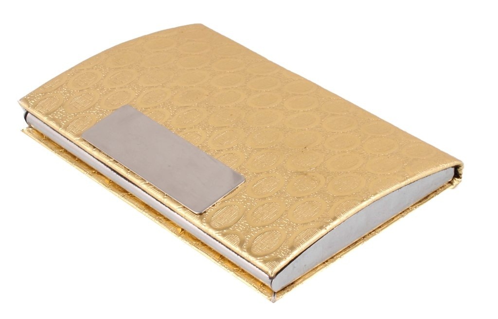 Leather Card Holder - Leatherite Material, 9.5cm X 6.5cm X 1.5cm, Black Color | Chrome Finish Metal Body, Standard Laser Engraving Included