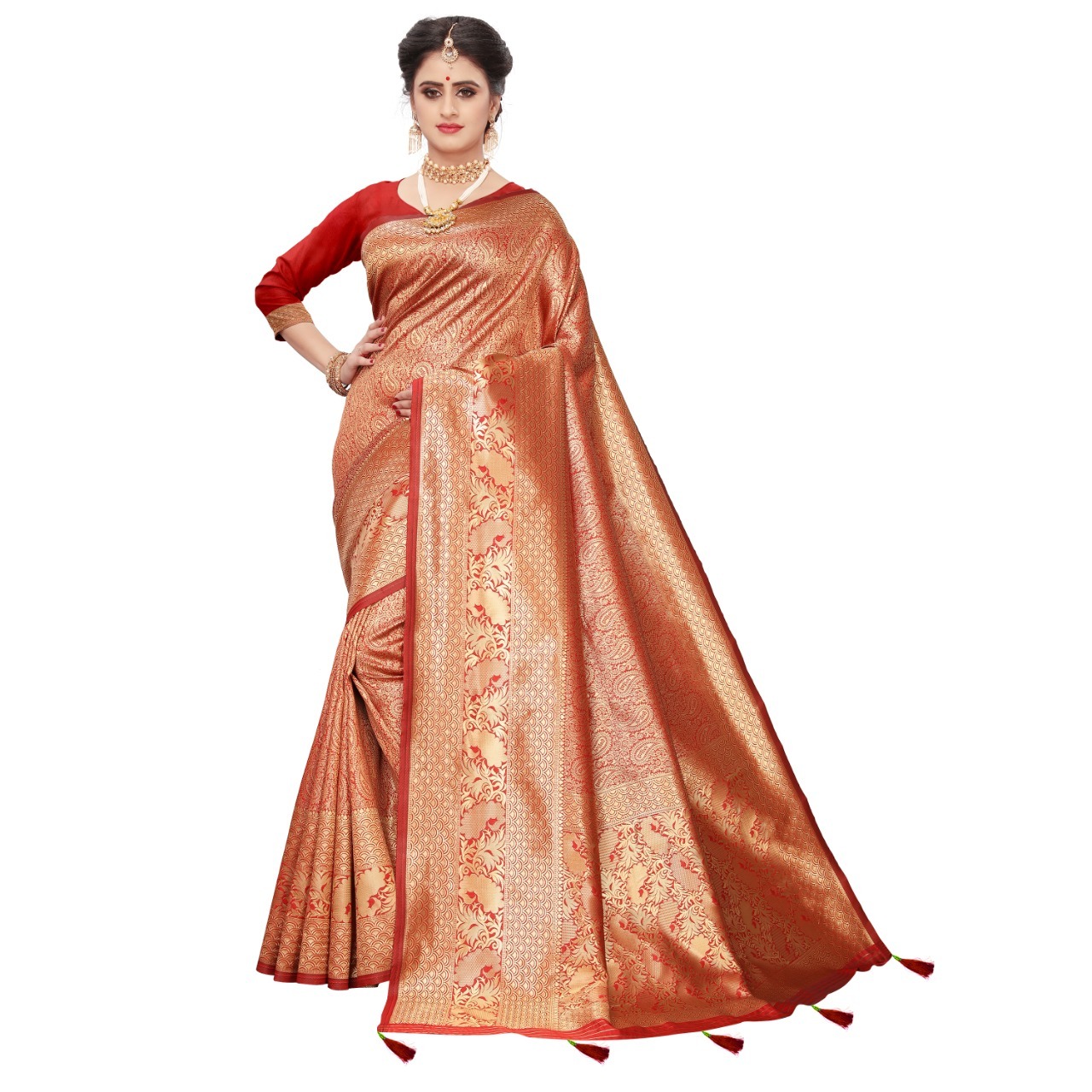 All Thread Work Banarasi Silk Saree With Latkan