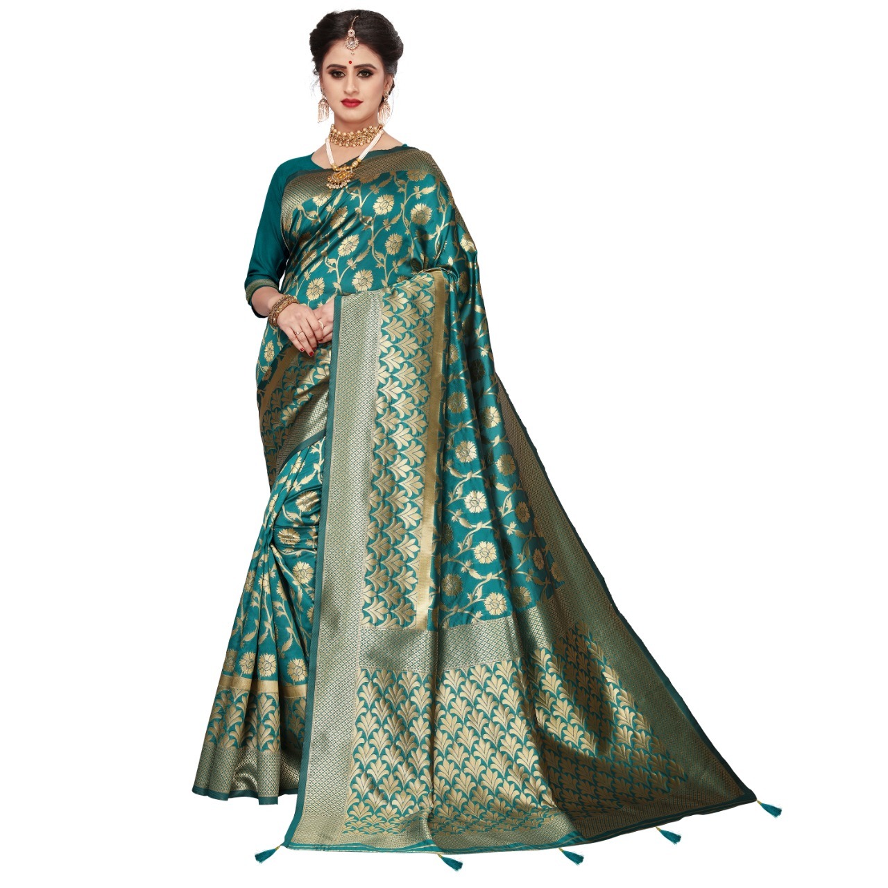 All Thread Work Banarasi Silk Saree With Latkan