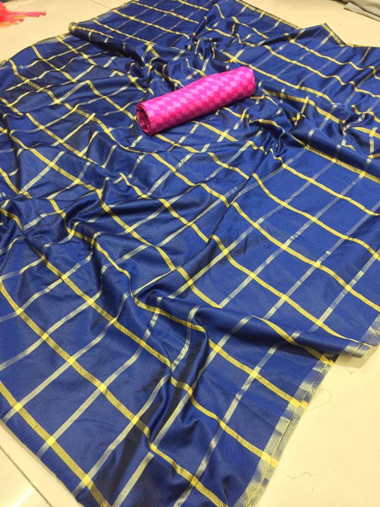 Fancy Cotton Silk Saree - 6.3 Mtr Length, 0.8 Mtr Blouse | Checked Pattern, Multi-color, Luxurious Cotton Silk Fabric