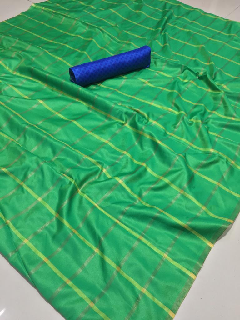 Fancy Cotton Silk Saree - 6.3 Mtr Length, 0.8 Mtr Blouse | Checked Pattern, Multi-color, Luxurious Cotton Silk Fabric
