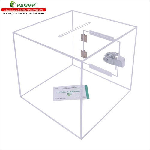 रैस्पर ट्रांसपेरेंट ऐक्रेलिक डोनेशन बॉक्स, दान पत्र, ड्रॉप बॉक्स, बैलट बॉक्स (छोटा साइज़ 6x6x6 इंच, स्क्वायर शेप) लॉक सुविधा के साथ प्रीमियम क्वालिटी साइज़: 6*6*6 इंच
