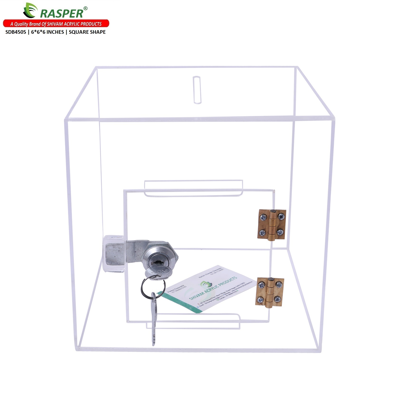 Rasper Transparent Acrylic Donation Box, Daan Patra, Drop Box, Ballot Box (Small Size 6x6x6 Inches, Square Shape) Premium Quality With Lock Facility Size: 6*6*6 Inches