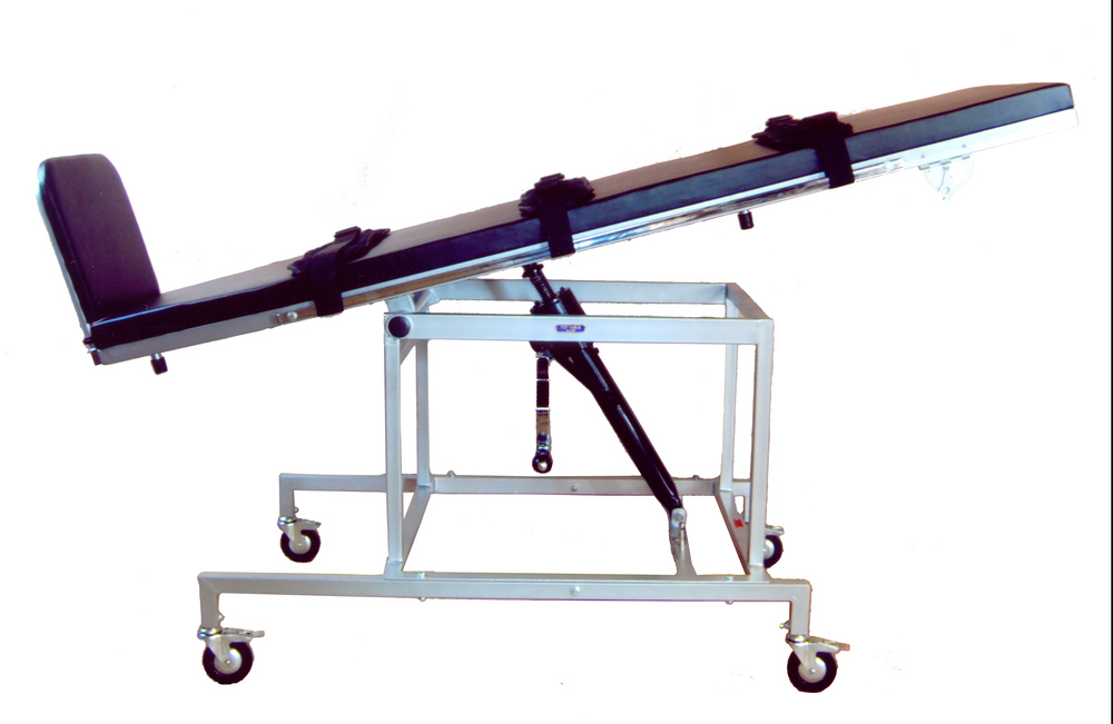 TILT TABLE, Adult, Manually Operated - Steel, 195 cm x 61 cm x 80 cm High, Light Cream | Adjustable 0-90 Degrees, Foam Padded, Lockable Castors, 120 kg Weight Capacity