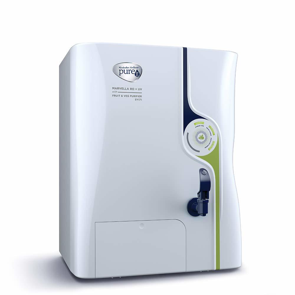 Hul Pureit Marvella Mineral Ro + Uv With Fruit & Veg Purifier 7 Stage Table Top/wall Mountable White & Blue 8 Litres Water Purifier