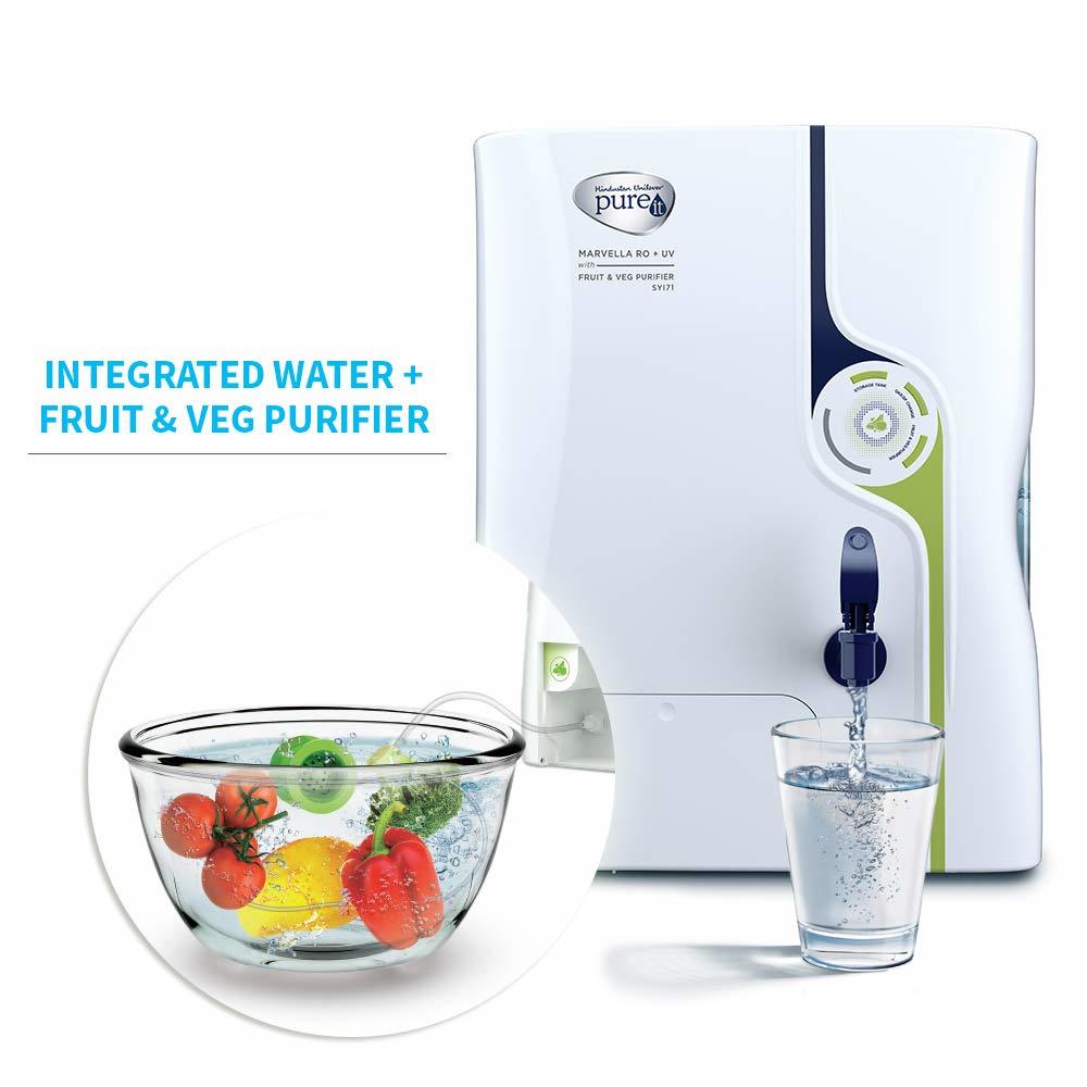 Hul Pureit Marvella Mineral Ro + Uv With Fruit & Veg Purifier 7 Stage Table Top/wall Mountable White & Blue 8 Litres Water Purifier