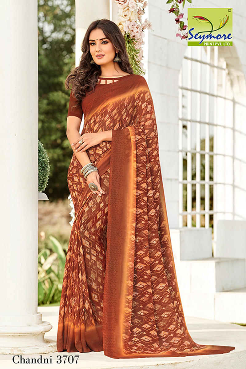 Yellow Georgette Printed Saree For Regular Wear
