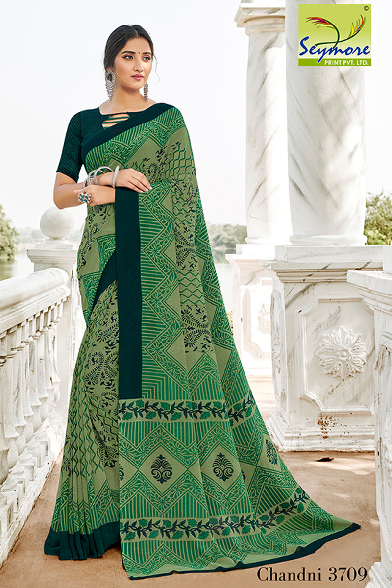 Yellow Georgette Printed Saree For Regular Wear