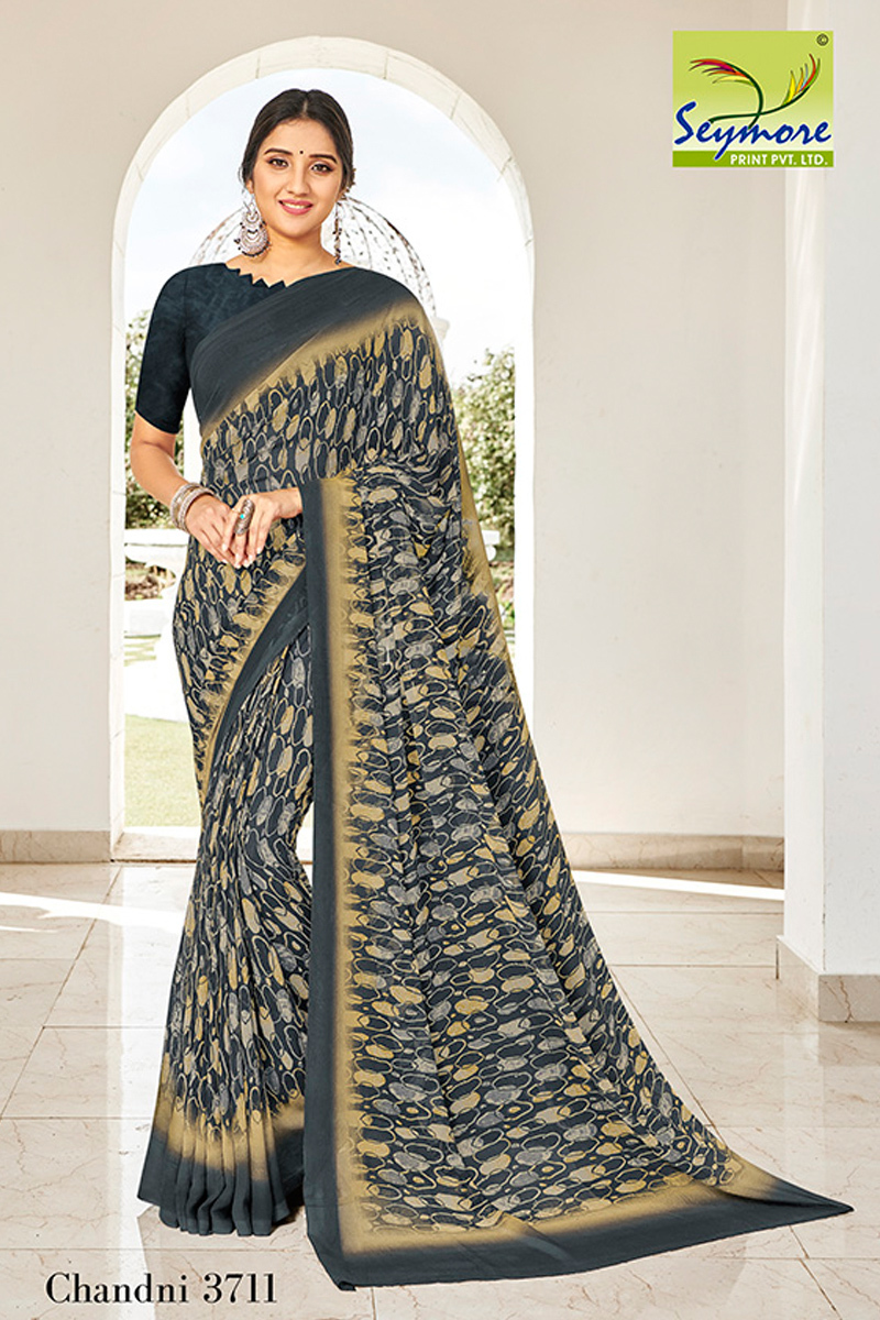 Yellow Georgette Printed Saree For Regular Wear