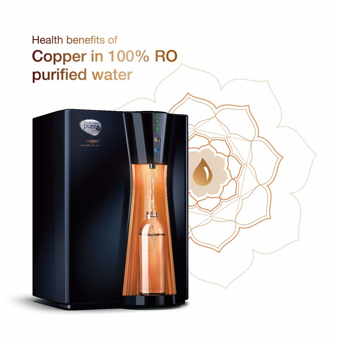 Hul Pureit Copper+ Mineral Ro + Uv + Mf 7 Stage Table Top / Wall Mountable Black & Copper 8 Litres Water Purifier
