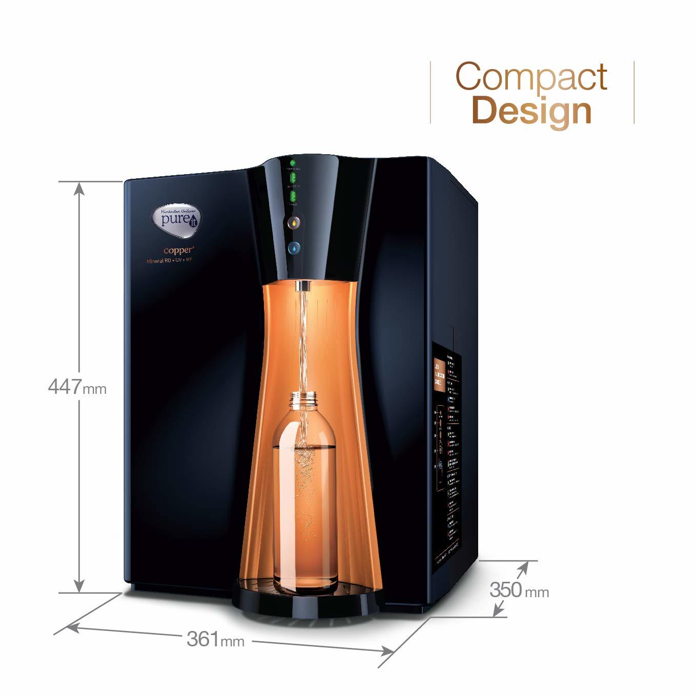 Hul Pureit Copper+ Mineral Ro + Uv + Mf 7 Stage Table Top / Wall Mountable Black & Copper 8 Litres Water Purifier