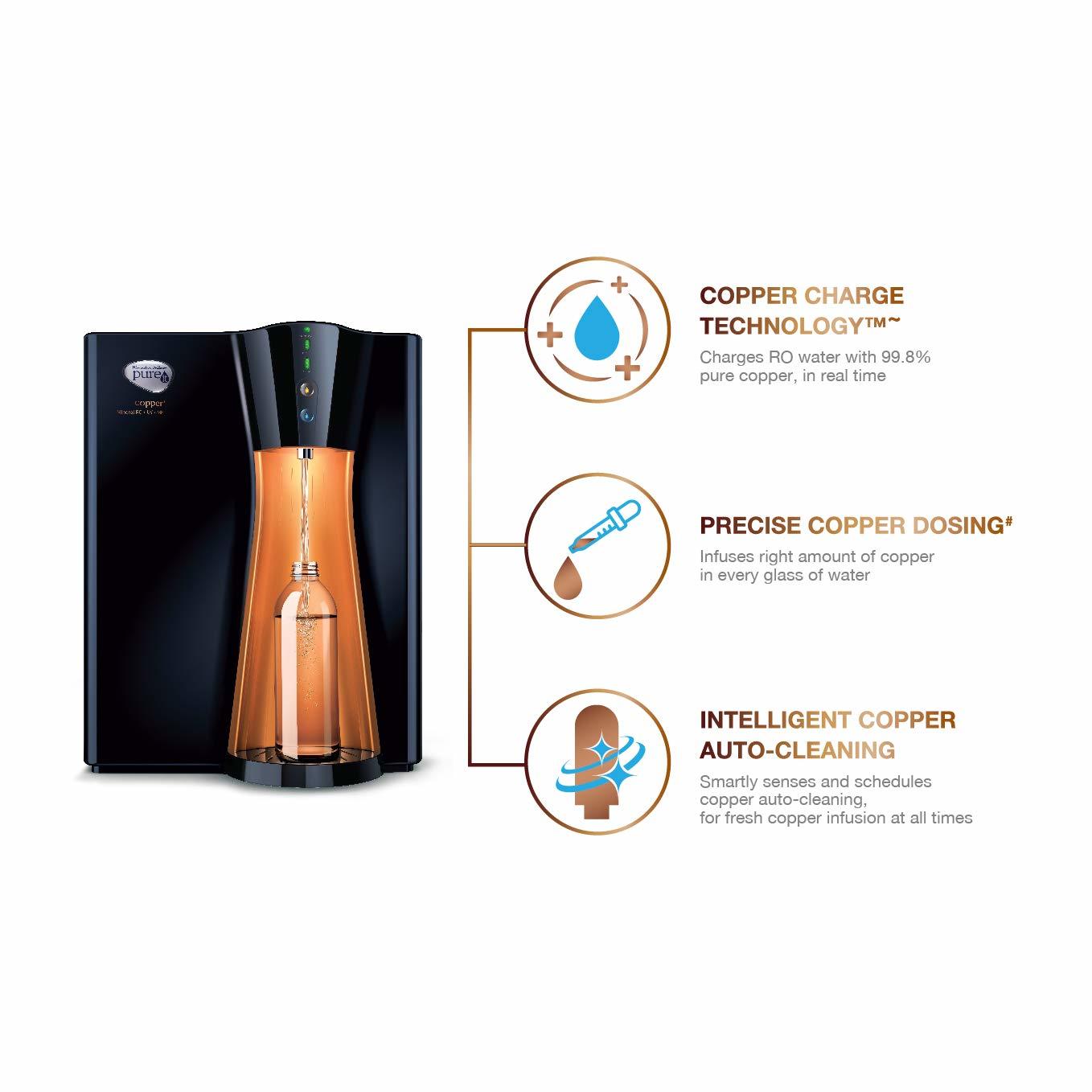 Hul Pureit Copper+ Mineral Ro + Uv + Mf 7 Stage Table Top / Wall Mountable Black & Copper 8 Litres Water Purifier