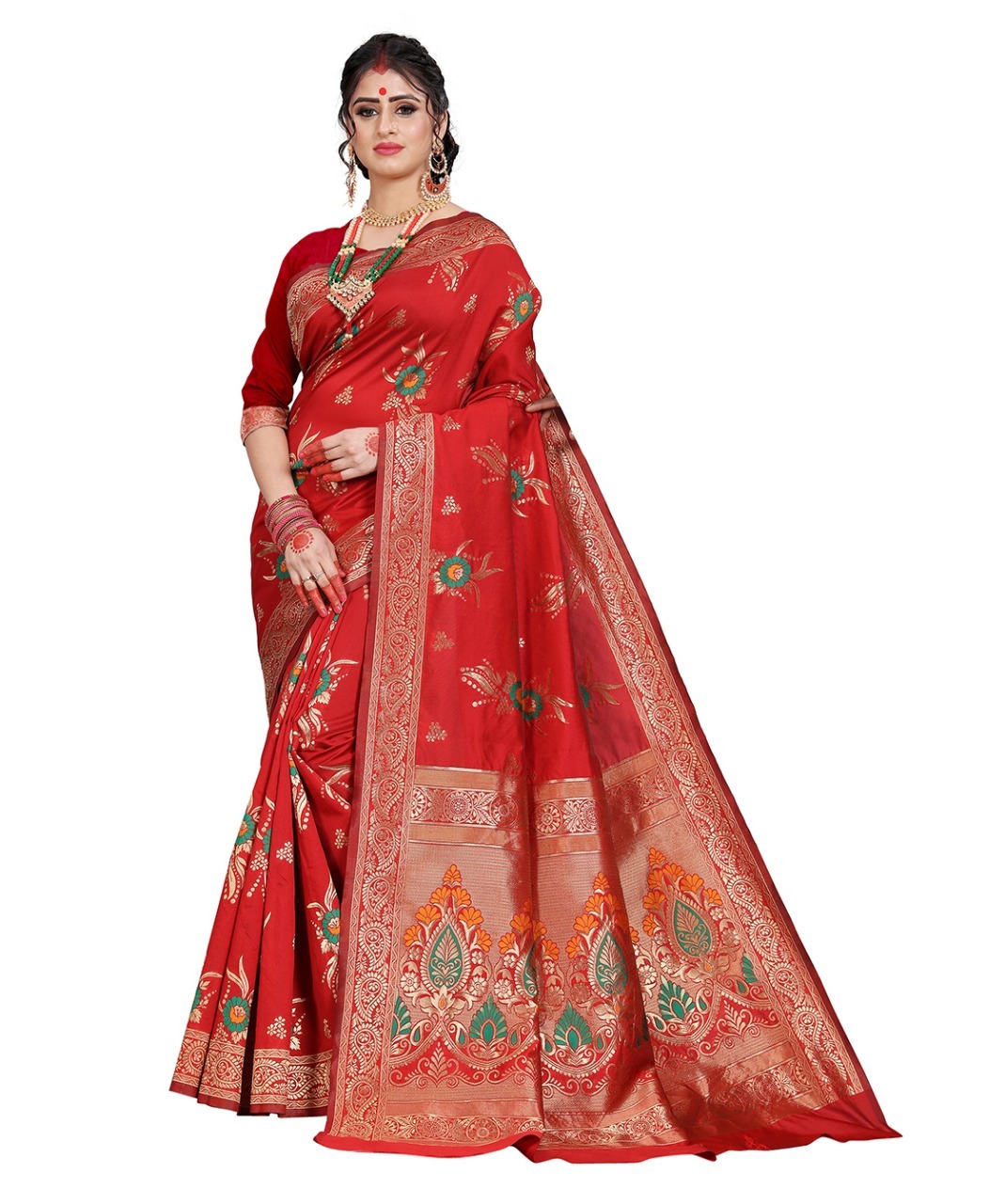 Banarasi Jacquard Silk Saree - 6.3 Mtr Length, 0.8 Mtr Blouse | All-season, Latkan Finish, Exquisite Thread Work