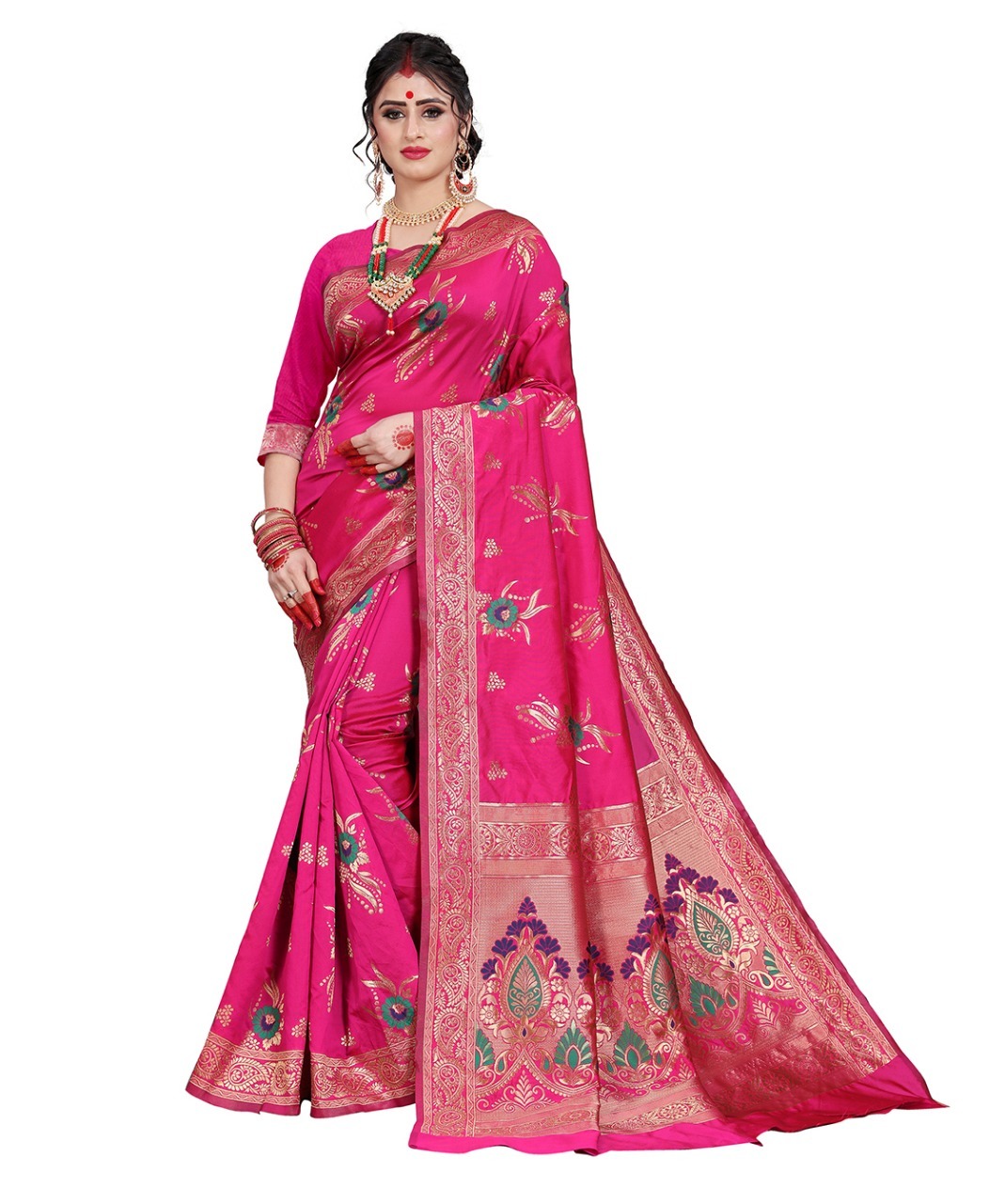 Banarasi Jacquard Silk Saree - 6.3 Mtr Length, 0.8 Mtr Blouse | All-season, Latkan Finish, Exquisite Thread Work