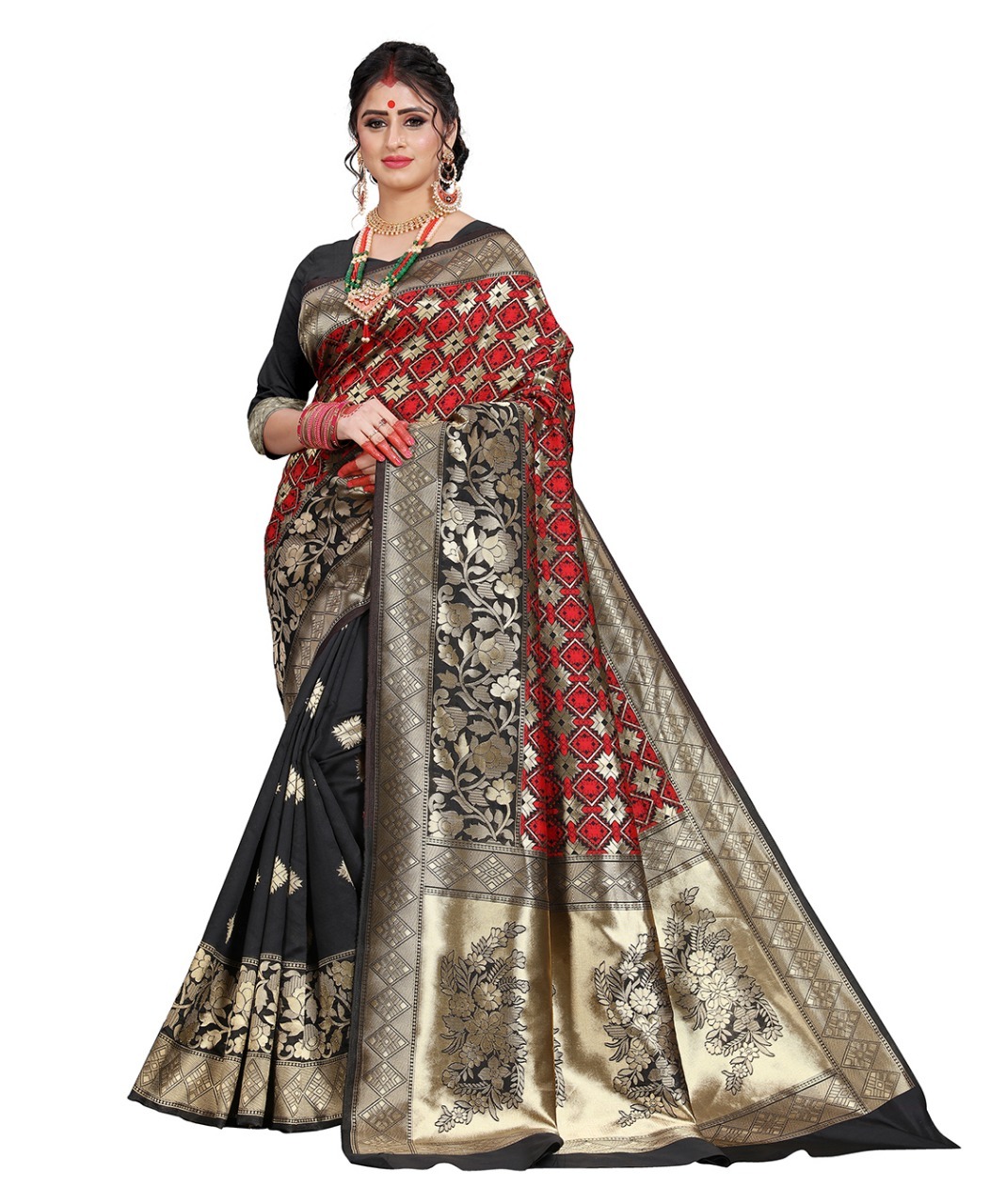 Banarasi Jacquard Silk Saree - 6.3 Mtr Length, 0.8 Mtr Blouse | All-season, Latkan Finish, Exquisite Thread Work