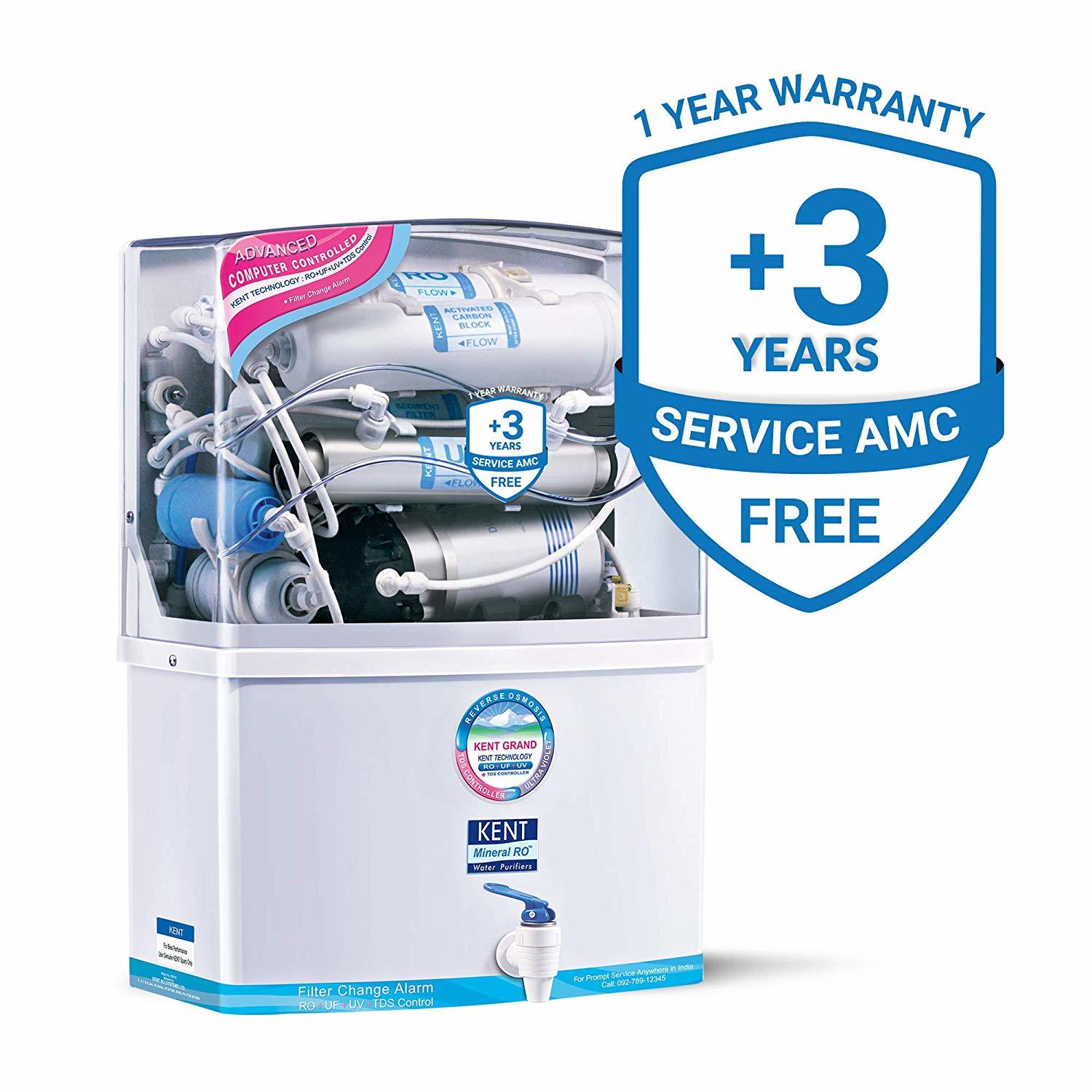 Kent Grand 8-litres Wall-mountable Ro + Uv/uf + Tds Controller (White) 15 Ltr/hr Water Purifier