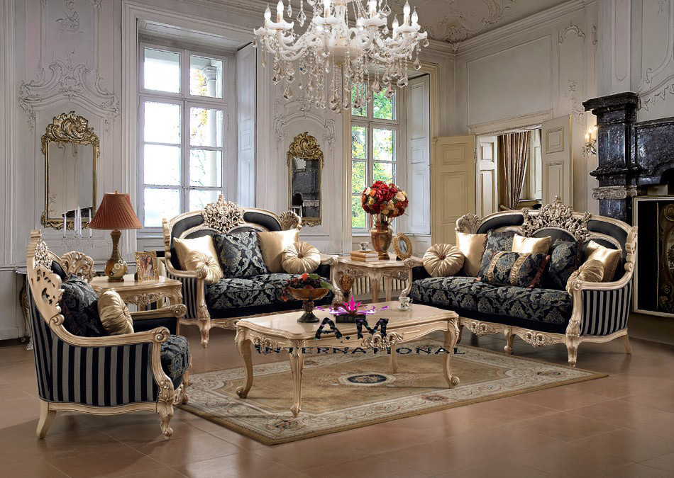 Hand-carved Teak Wood Sofa Set - 7 Seater With Glossy Gold Finish | Pre-assembled, Eco-friendly, Elegant Indoor Living Room Furniture