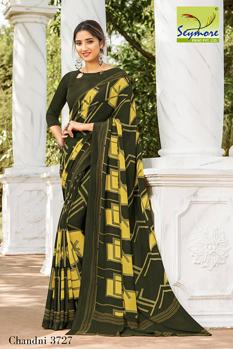 Brown Georgette Saree In Floral Print