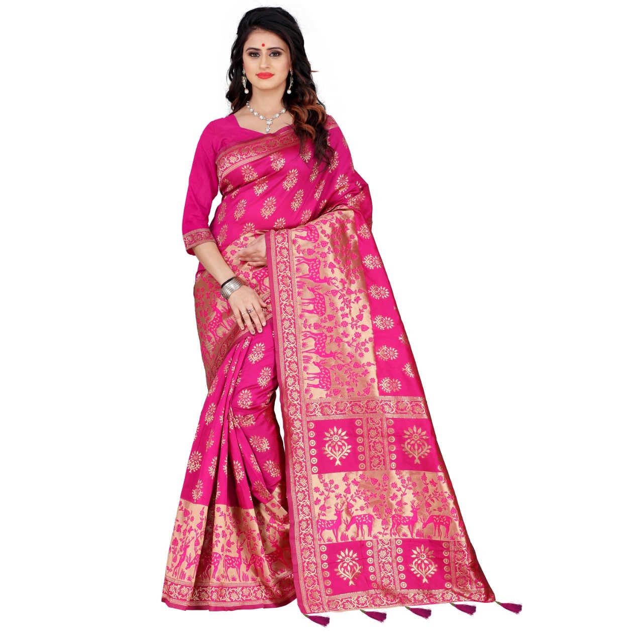 Banarasi Silk Saree - 6.3 Mtr Length, 0.8 Mtr Blouse | All-season, Exquisite Thread Work Design