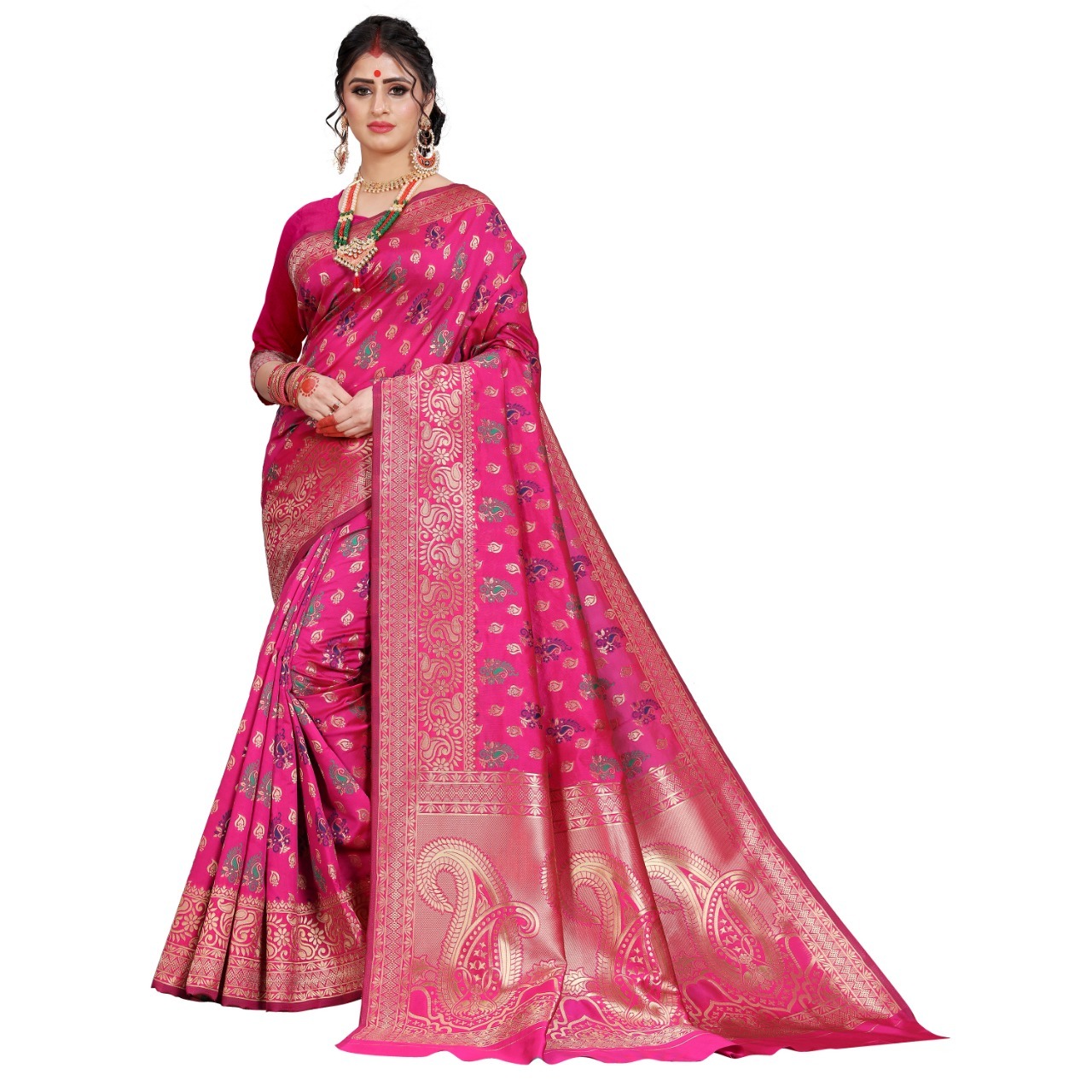 Banarasi Silk Saree - 6.3 Mtr Length, 0.8 Mtr Blouse | All-season, Exquisite Thread Work Design