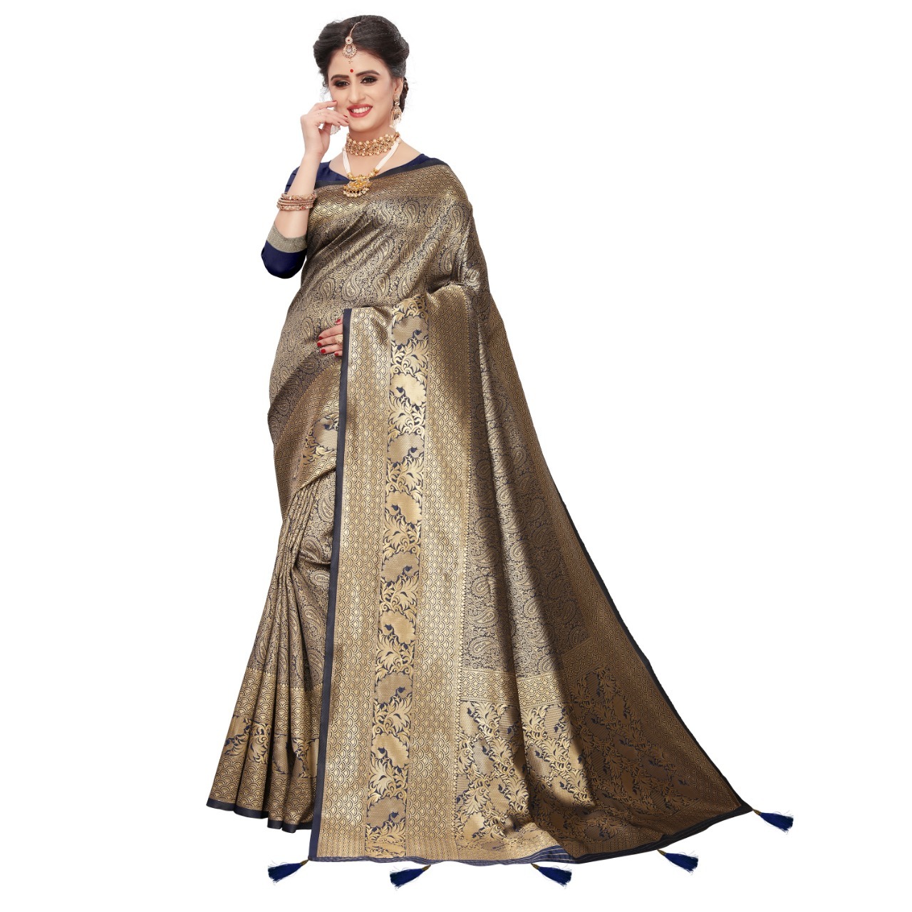 All Rich Pallu Banarasi Silk Saree With Latkan Jacquard Work