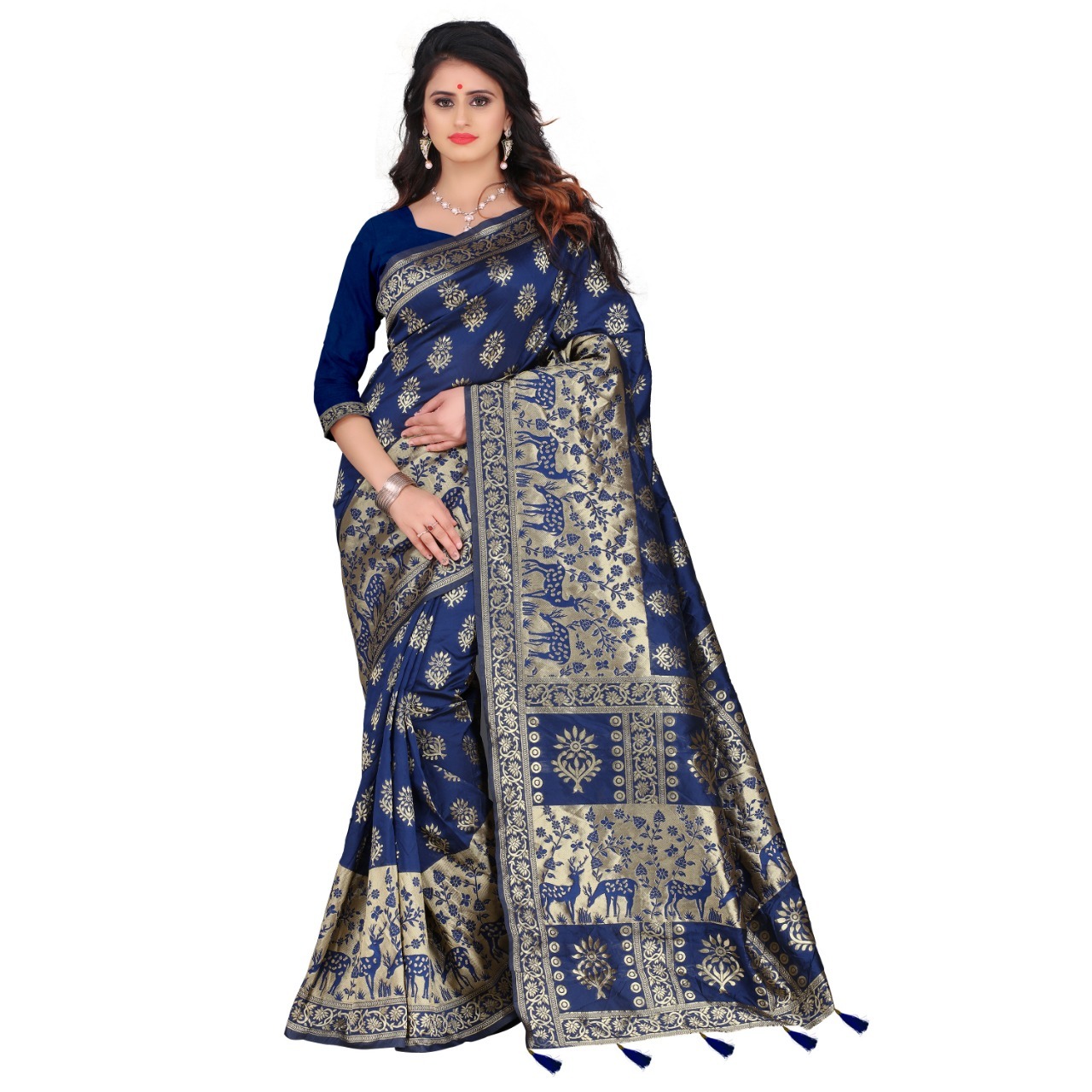 All Rich Pallu Banarasi Silk Saree With Latkan Jacquard Work