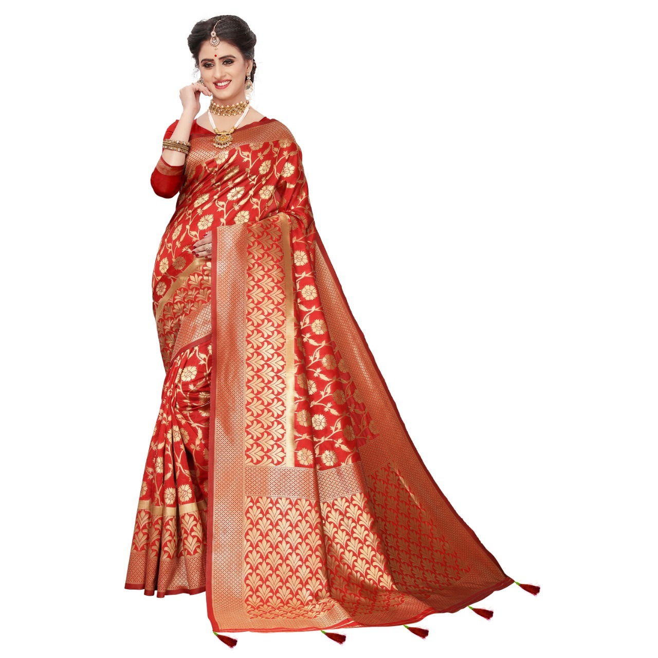 All Rich Pallu Banarasi Silk Saree With Latkan Jacquard Work