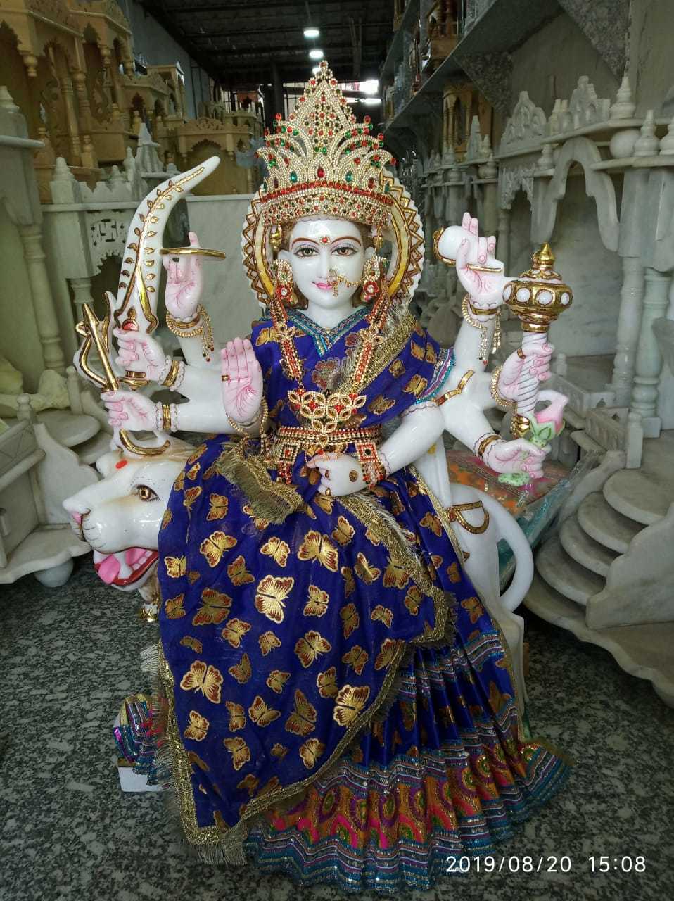 Maa Durga White Marble Statue - Regional Style: Indian